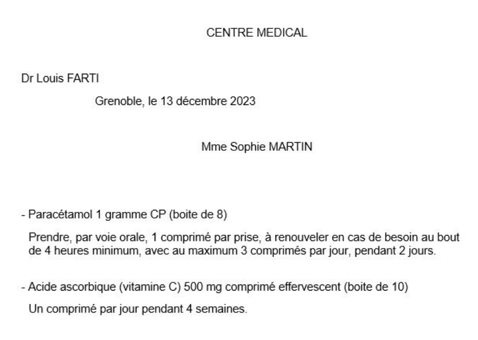 Ordonnance de Madame Sophie Martin.