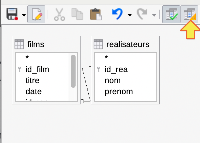 passer en mode SQL avec le bouton (jaune) de la barre de menu