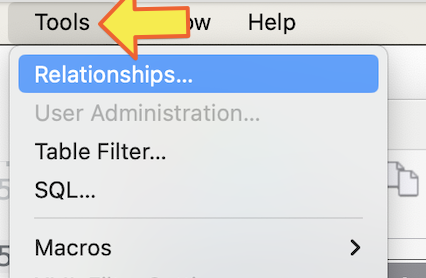 menu Tools: choisir Relationships