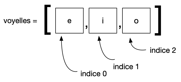 La liste `voyelles` est une collection contenant les caractères