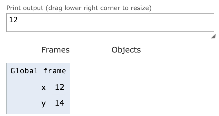 exemple de représentation avec 2 variables x et y dans le main