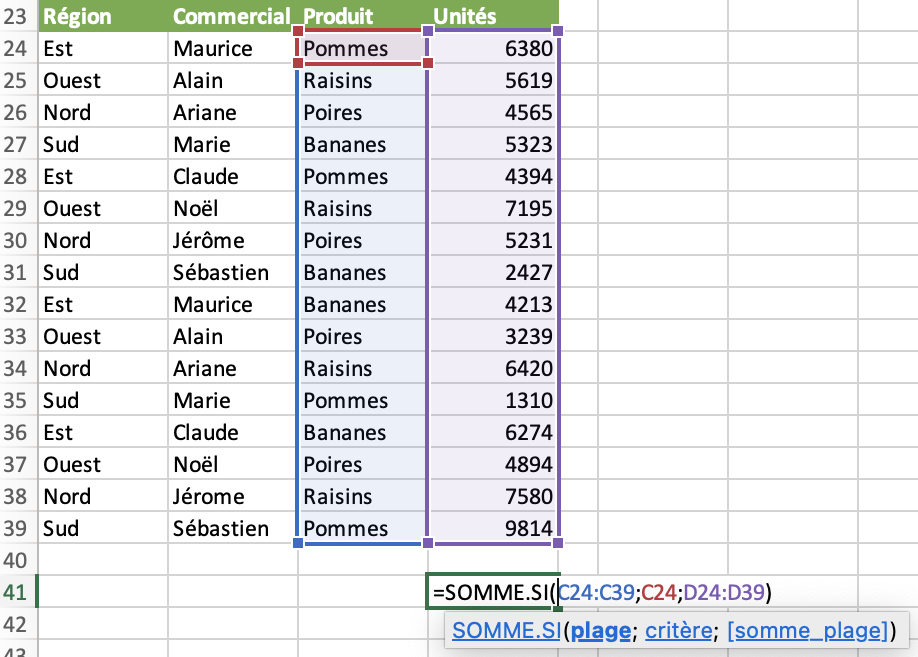 TP Excel sur les ventes de fruits