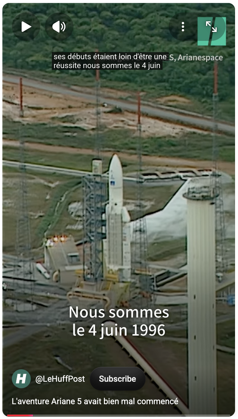 Short YouTube de L'aventure Ariane 5